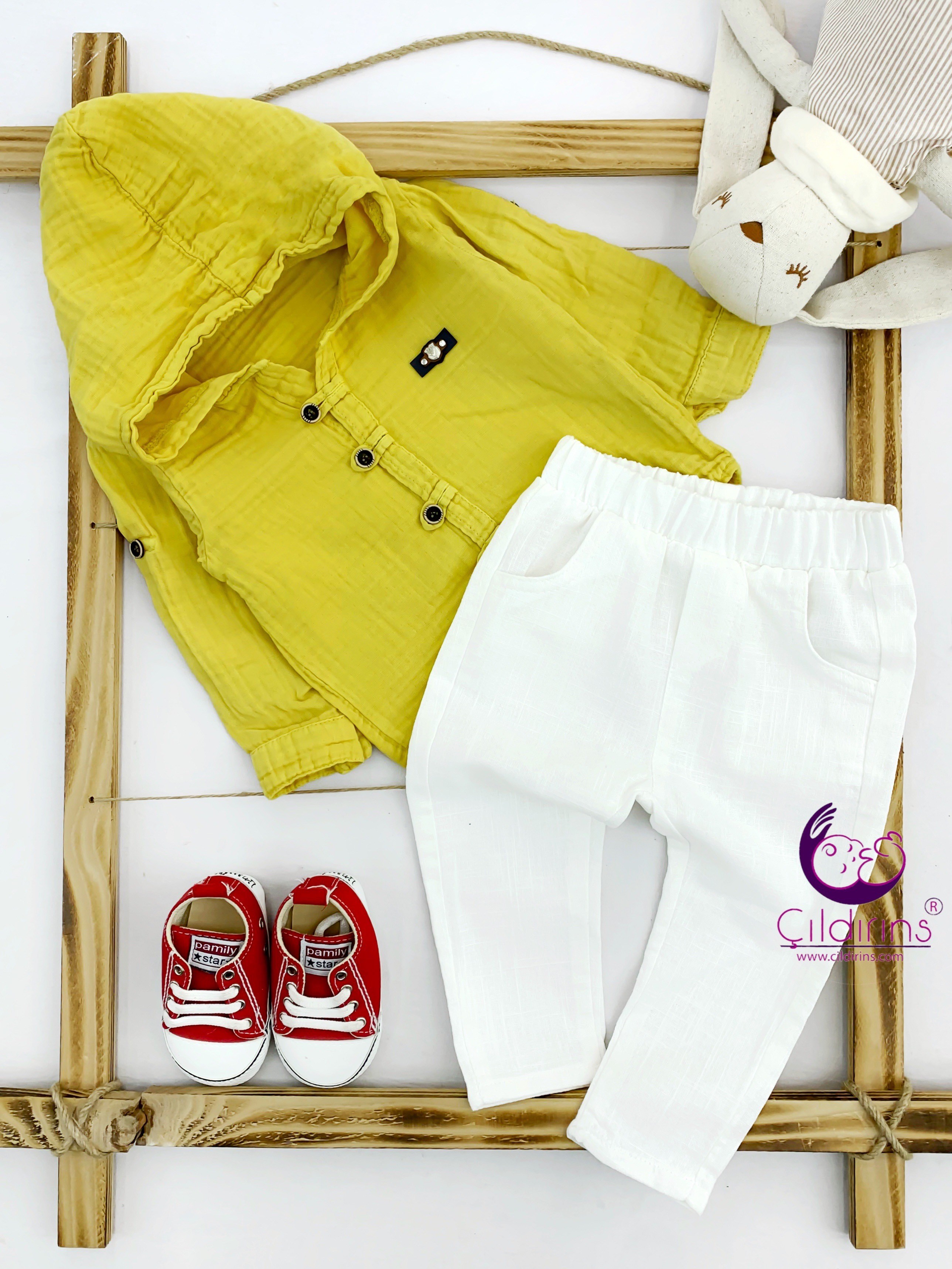 Miniapple Pantolonu ve Gömleği Muslin Kumaşlı Tarz 2’li Bebek Takımı - HAKİ