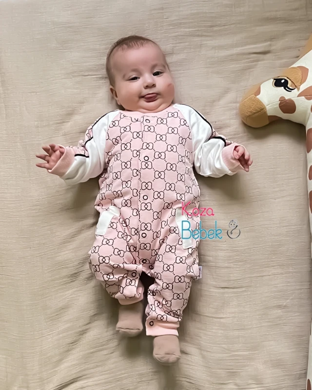 Miniapple Baklava Desenli Alttan Çıtçıtlı Bebek Tulumu