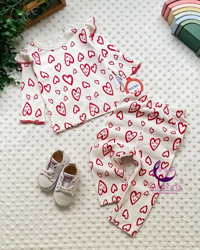 Miniapple Gülen Kalp Baskılı Fitilli Kumaş 2’li Bebek Takımı - SOMON
