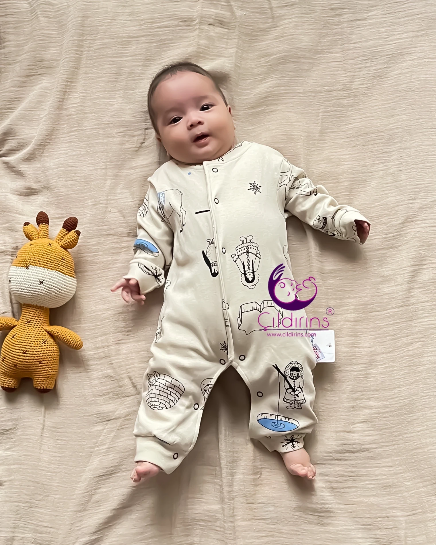 Miniapple Eskimo Baskılı Çıtçıtlı Bebek Tulumu