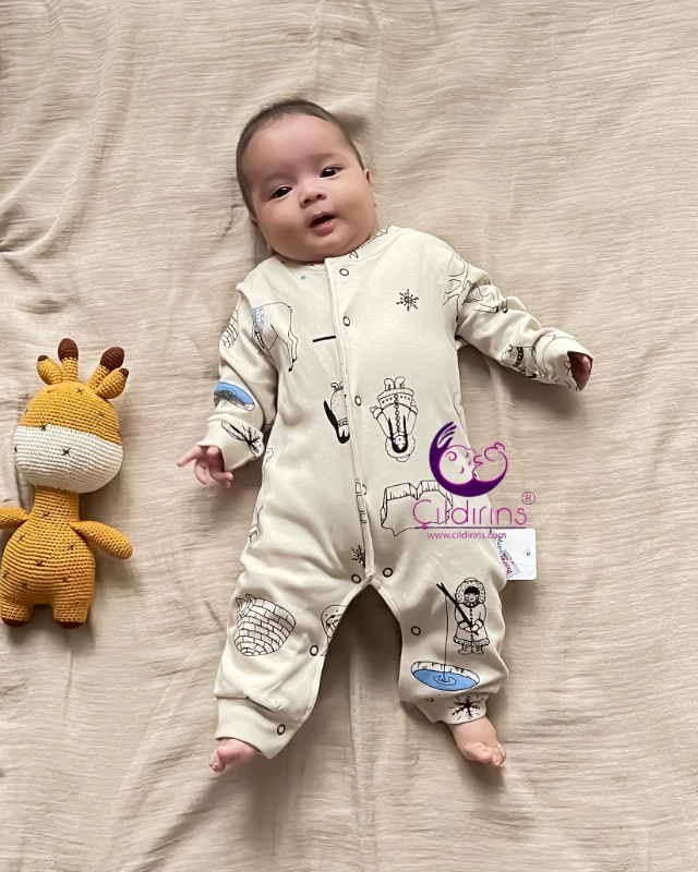 Miniapple Eskimo Baskılı Çıtçıtlı Bebek Tulumu
