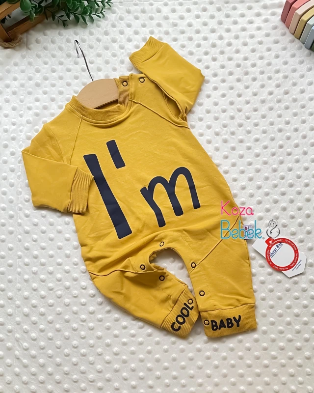 Miniapple I’m Cool Baby Baskılı Alttan ve Omuzdan Çıtçıtlı Bebek Tulumu