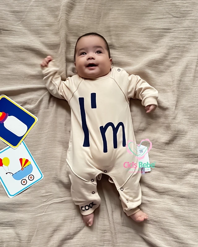 Miniapple I’m Cool Baby Baskılı Alttan ve Omuzdan Çıtçıtlı Bebek Tulumu
