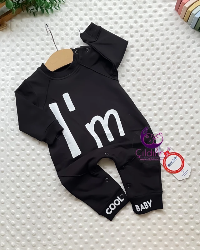 Miniapple I’m Cool Baby Baskılı Alttan ve Omuzdan Çıtçıtlı Bebek Tulumu - KIRMIZI