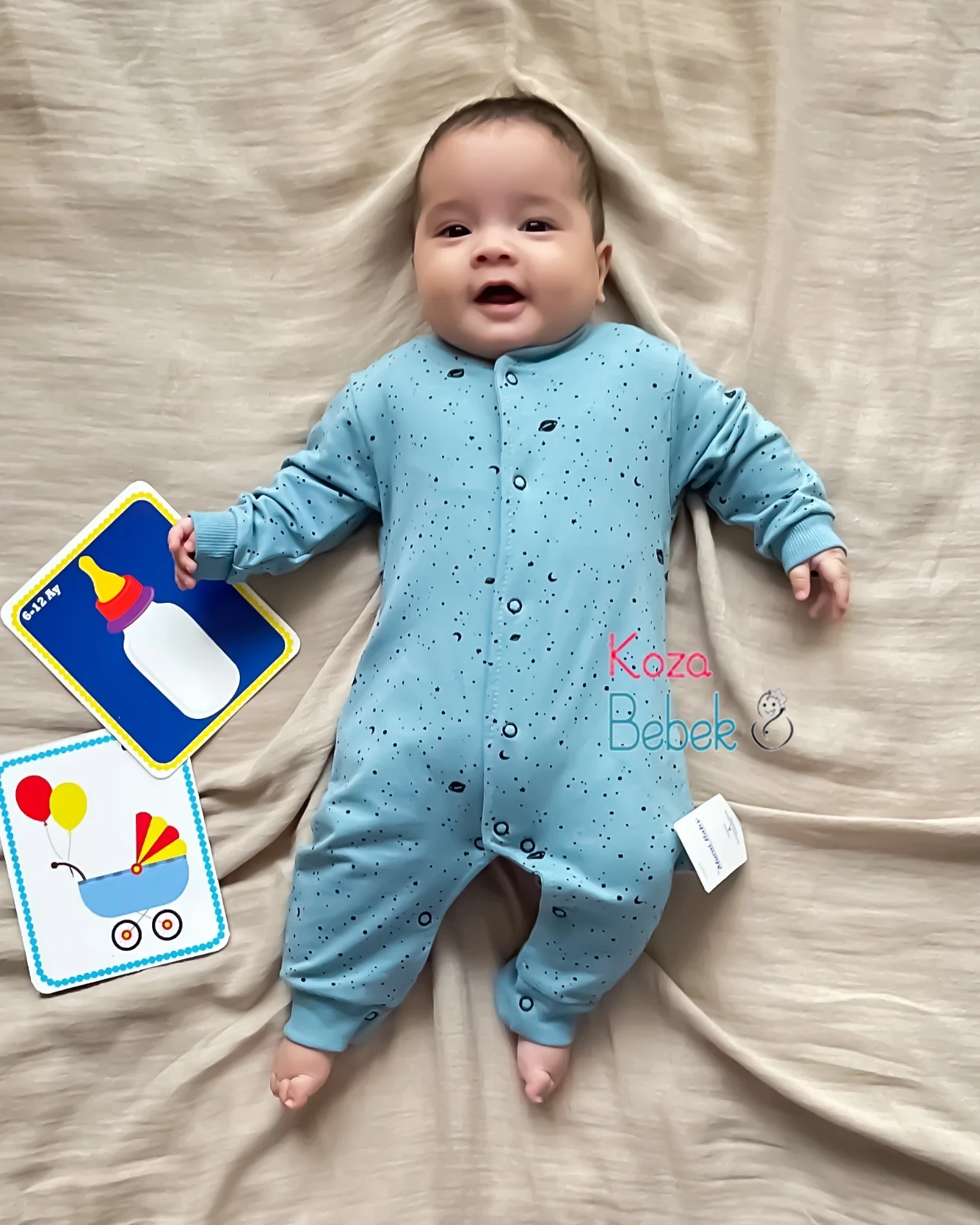 Miniapple Uzay Baskılı Çıtçıtlı Bebek Tulumu - TURKUAZ