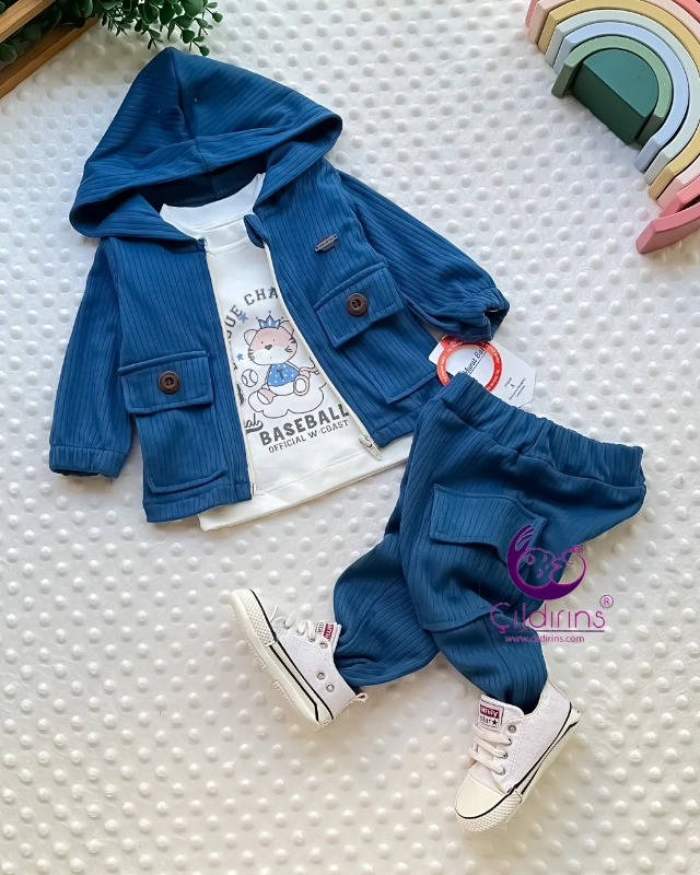 Miniapple Kadife Ceket ve Pantolonlu Badili 3’lü Bebek Takımı - YEŞİL