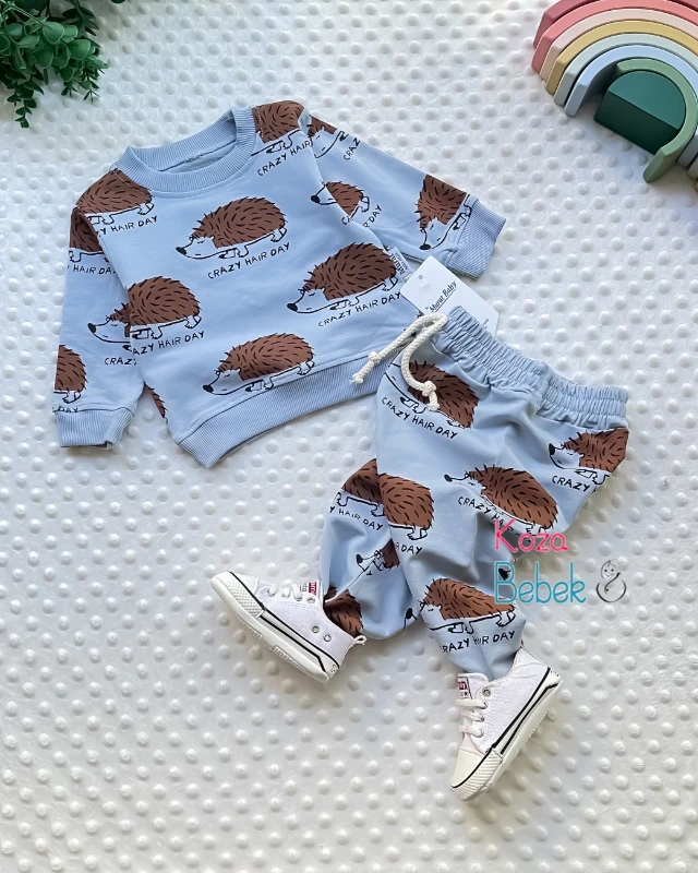 Miniapple Sevimli Kirpi Baskılı Belden İpli 2’li Bebek Takımı