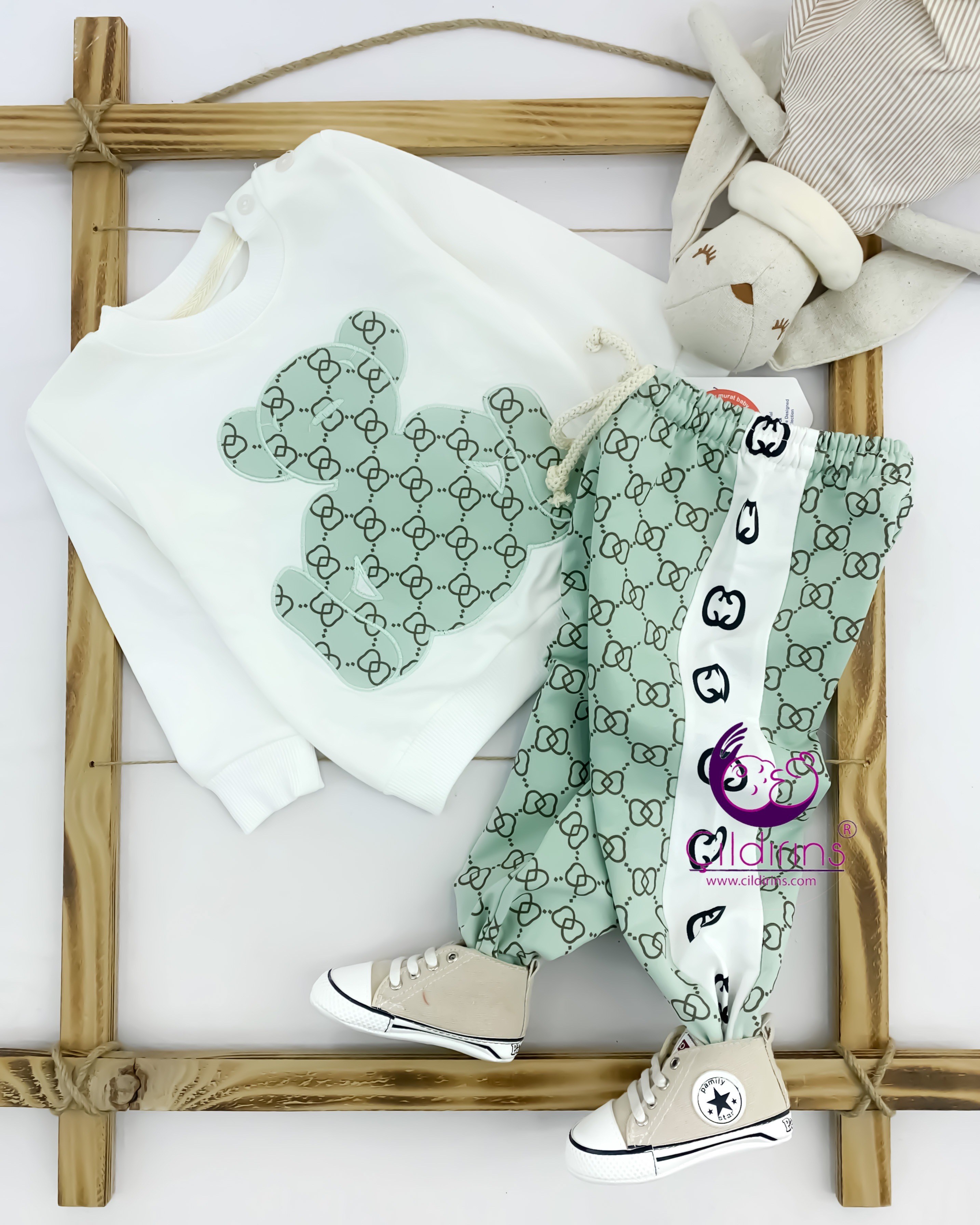 Miniapple Ayıcık Gucci Nakışlı 2’li Bebek Takımı - SOMON