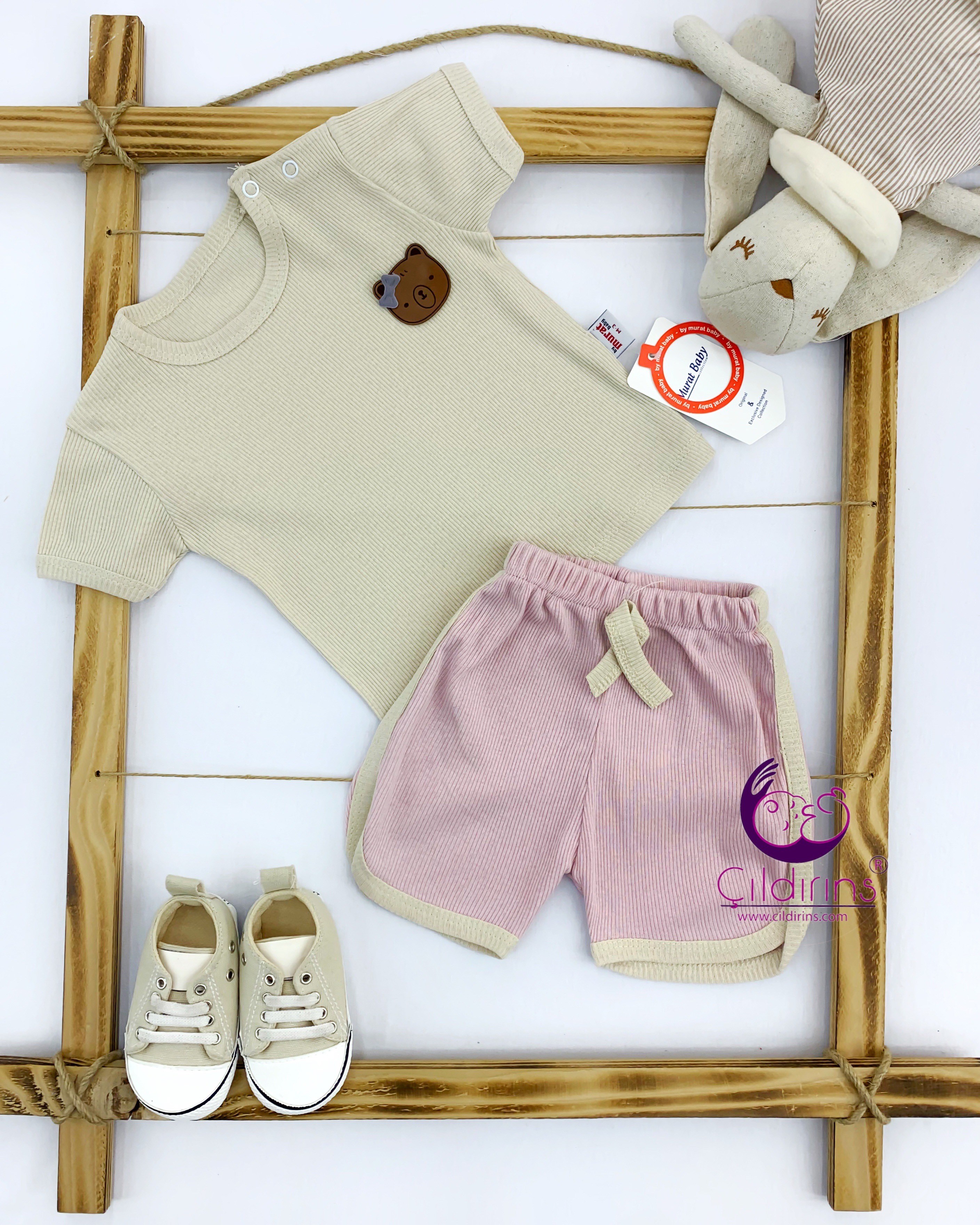 Miniapple Yazlık Kız Ayıcık Armalı Fitilli Kumaş 2’li Bebek Takımı - SOMON