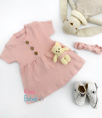 Miniapple Yazlık Oyuncak Ayıcıklı Fitilli Kumaş Bebek Elbisesi