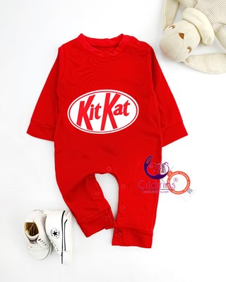 Miniapple KitKat Baskılı Alttan Çıtçıtlı Bebek Tulumu - Kırmızı