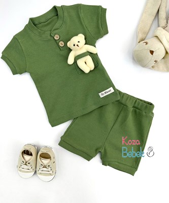 Miniapple Yazlık Cebi Oyuncak Ayıcıklı Fitilli Kumaş 2’li Bebek Takımı