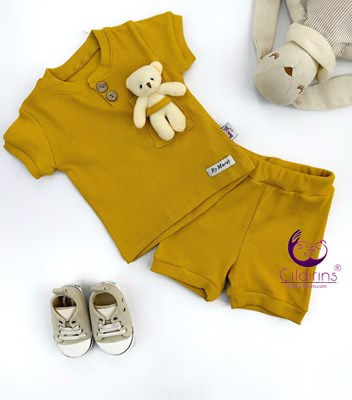 Miniapple Yazlık Cebi Oyuncak Ayıcıklı Fitilli Kumaş 2’li Bebek Takımı - HAKİ