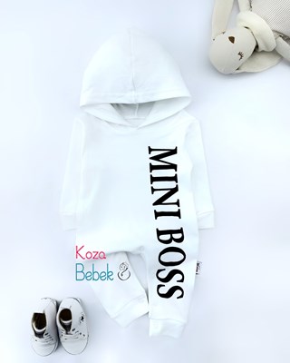 Miniapple Kapüşonlu MINIBOSS Baskılı Alttan Çıtçıtlı Bebek Tulumu