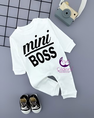 Miniapple Miniboss Baskılı Alttan ve Omuzdan Çıtçıtlı Bebek Tulumu - BEBE MAVİSİ