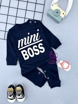 Miniapple Miniboss Baskılı Alttan ve Omuzdan Çıtçıtlı Bebek Tulumu - HARDAL