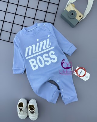 Miniapple Miniboss Baskılı Alttan ve Omuzdan Çıtçıtlı Bebek Tulumu - HARDAL