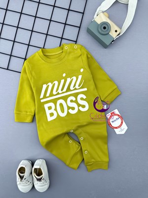 Miniapple Miniboss Baskılı Alttan ve Omuzdan Çıtçıtlı Bebek Tulumu - MOR