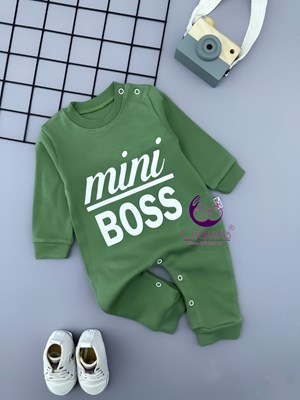 Miniapple Miniboss Baskılı Alttan ve Omuzdan Çıtçıtlı Bebek Tulumu - BEYAZ