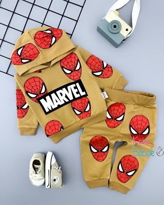 Miniapple Marvel Spiderman Baskılı Kapüşonlu 2’li Bebek Takımı