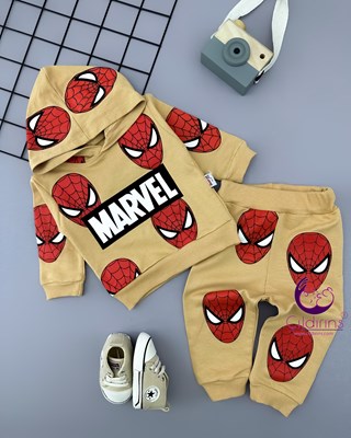 Miniapple Marvel Spiderman Baskılı Kapüşonlu 2’li Bebek Takımı - YEŞİL