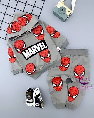Miniapple Marvel Spiderman Baskılı Kapüşonlu 2’li Bebek Takımı - YEŞİL