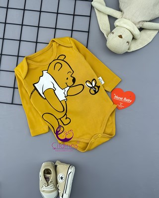 Miniapple Arı ve Winnie The Pooh Baskılı Çıtçıtlı Bebek Badisi - GRİ