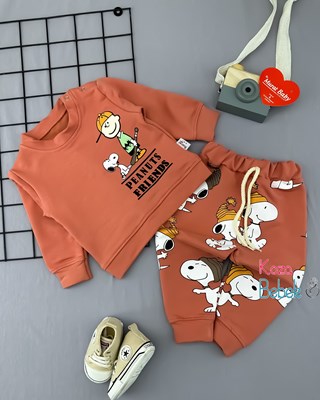 Miniapple Peanuts Friends Baskılı Omuzdan Çıtçıtlı 2’li Bebek Takımı