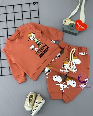 Miniapple Peanuts Friends Baskılı Omuzdan Çıtçıtlı 2’li Bebek Takımı - TURUNCU