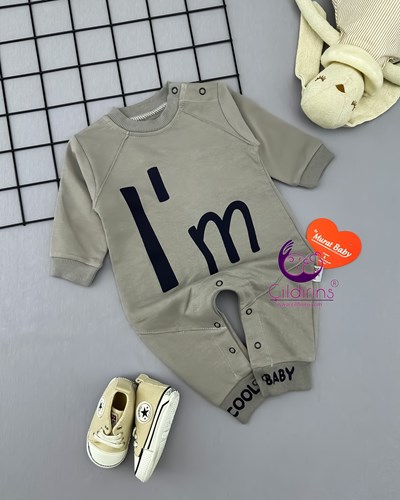 Miniapple I’m Cool Baby Baskılı Alttan ve Omuzdan Çıtçıtlı Bebek Tulumu - GRİ