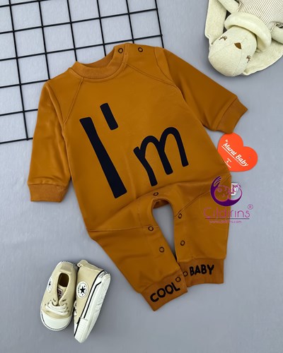 Miniapple I’m Cool Baby Baskılı Alttan ve Omuzdan Çıtçıtlı Bebek Tulumu - GRİ
