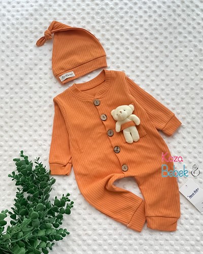 Miniapple Düğmeli Fitilli Kumaş Cebi Oyuncaklı Bebek Tulumu