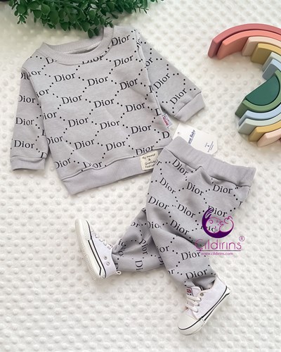 Miniapple 3 İplik Dior Baskılı 2’li Bebek Takımı - KAHVERENGİ