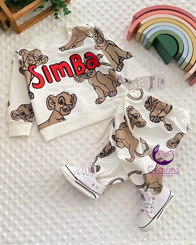 Miniapple Simba Aslan Baskılı 2’li Bebek Takımı - GÜL KURUSU
