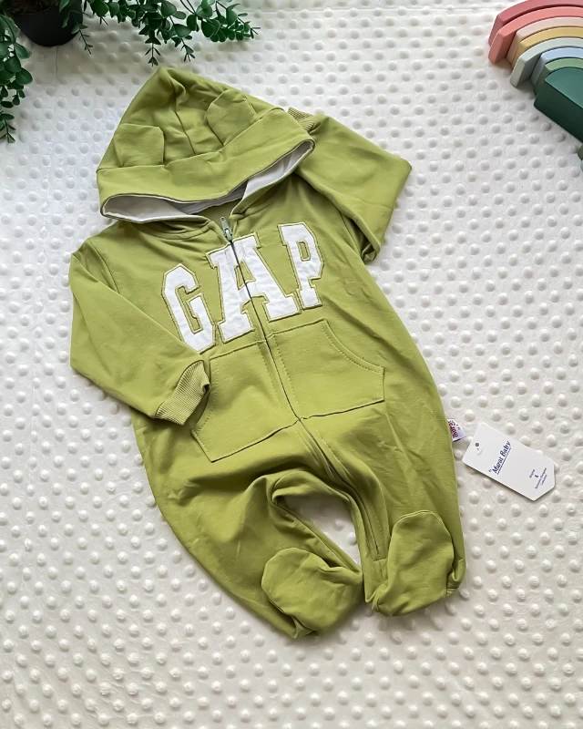 Miniapple Gapp Nakışlı Kendinden Patikli Kapüşonlu Bebek Tulumu