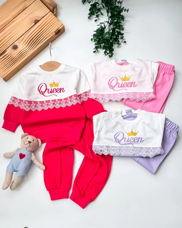 Crzy Quenn Baskılı Dantelli 2’li Bebek Takım