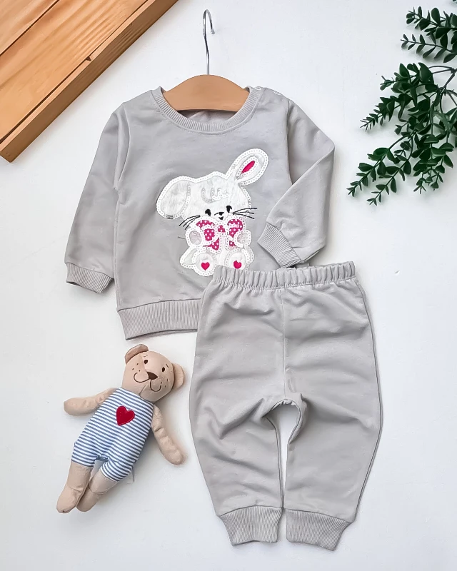 Pccl Pullu Tavşan Nakışlı 2’li Bebek Takım