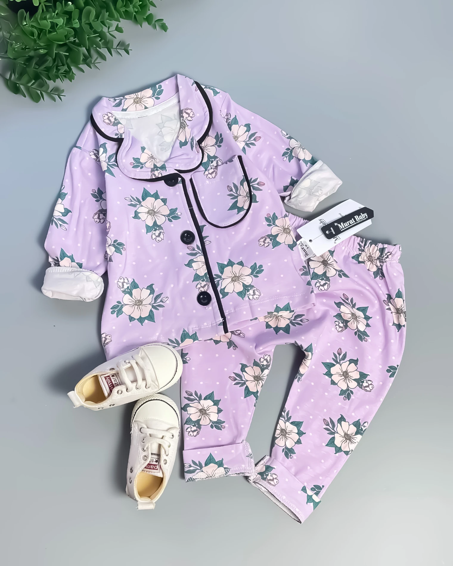 Miniapple Orkide Baskılı 2’li Bebek Pijama Takımı - LİLA