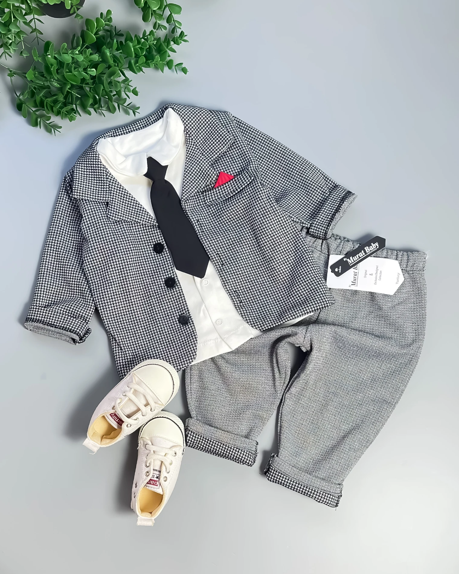Miniapple Pötikare Ceketli Kravatlı Bebek Takım Elbisesi