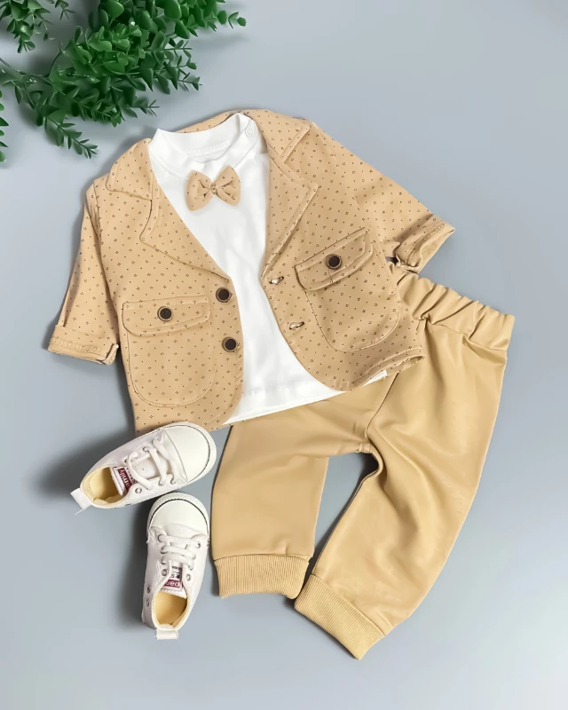 Miniapple Ceketli 4 Noktalı Papyonlu Badili 3’lü Bebek Takım Elbisesi - FÜME
