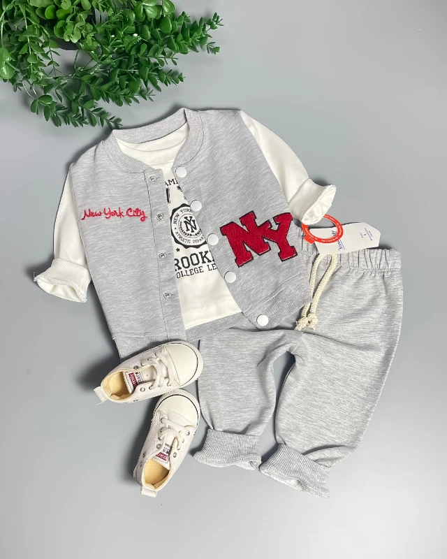 Miniapple Kolej Hırkalı NY Nakışlı Badili 3’lü Bebek Takımı
