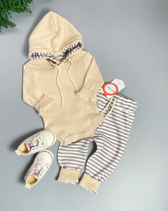 Miniapple Altı Çıtçıtlı Halatlı Kapüşonlu 2’li Bebek Takımı