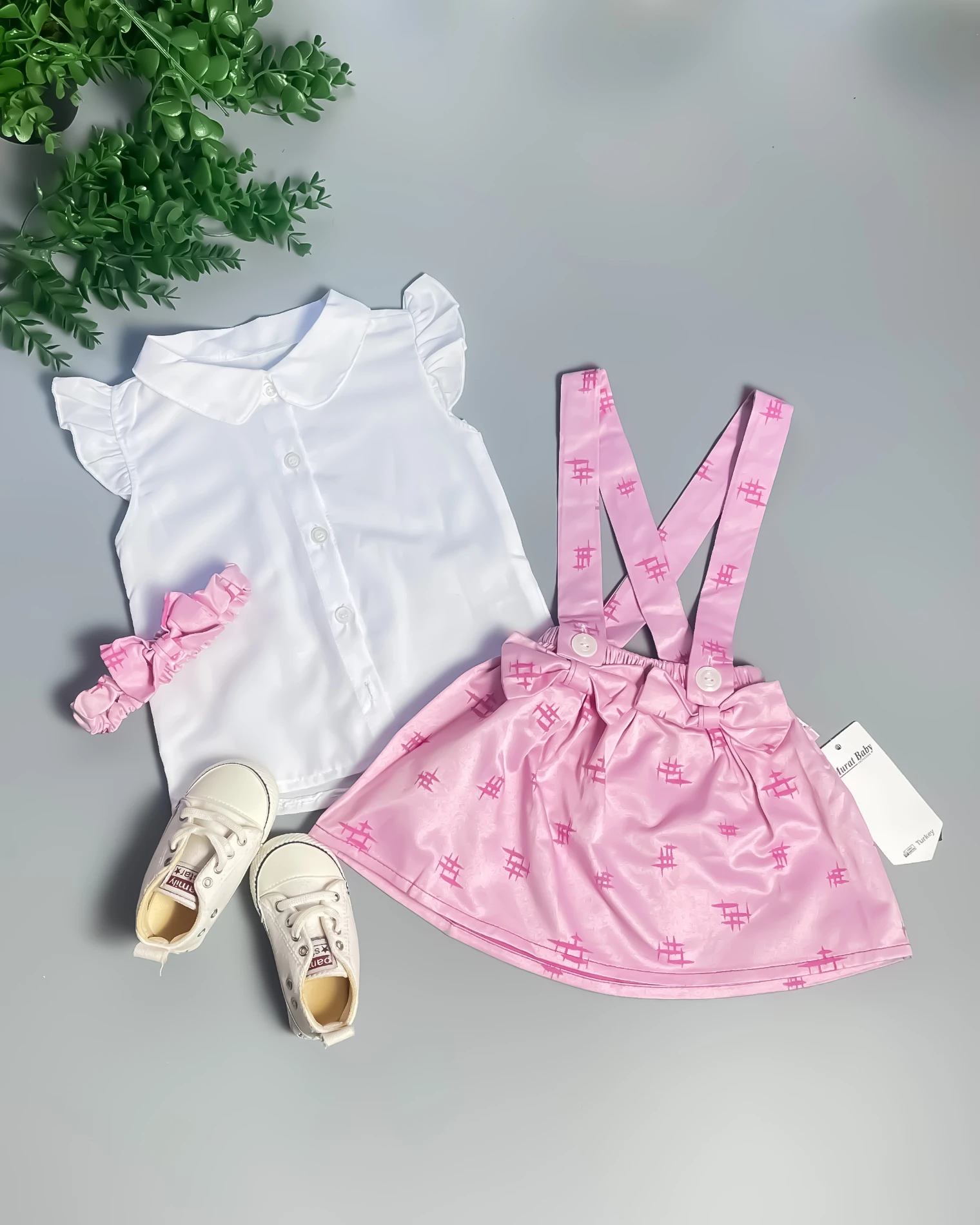 Miniapple Yazlık Kız Gömlekli Askılı Etekli 2’li Bebek Takımı