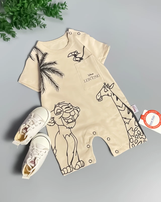 Miniapple Yazlık Palmiye Aslan ve Zürafa Baskılı Çıtçıtlı Bebek Tulumu