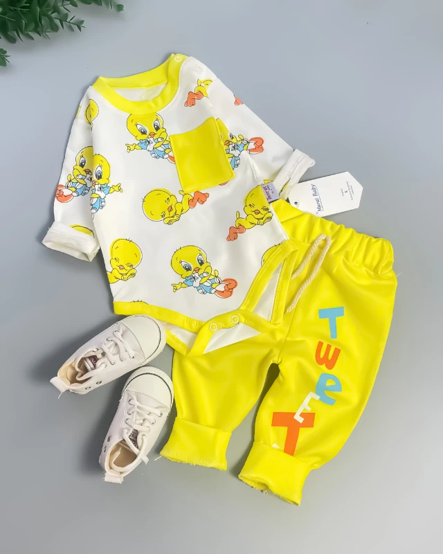 Cepli Twet Baskılı 2’li Bebek Takımı - Sarı