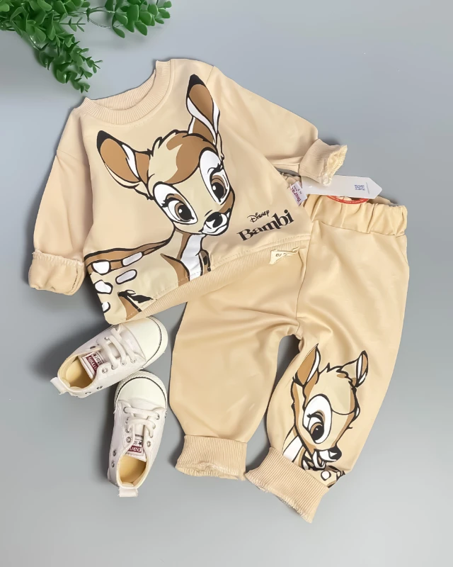 Miniapple Bambi Geyik Baskılı 2’li Bebek Takımı - AÇIK KAHVE
