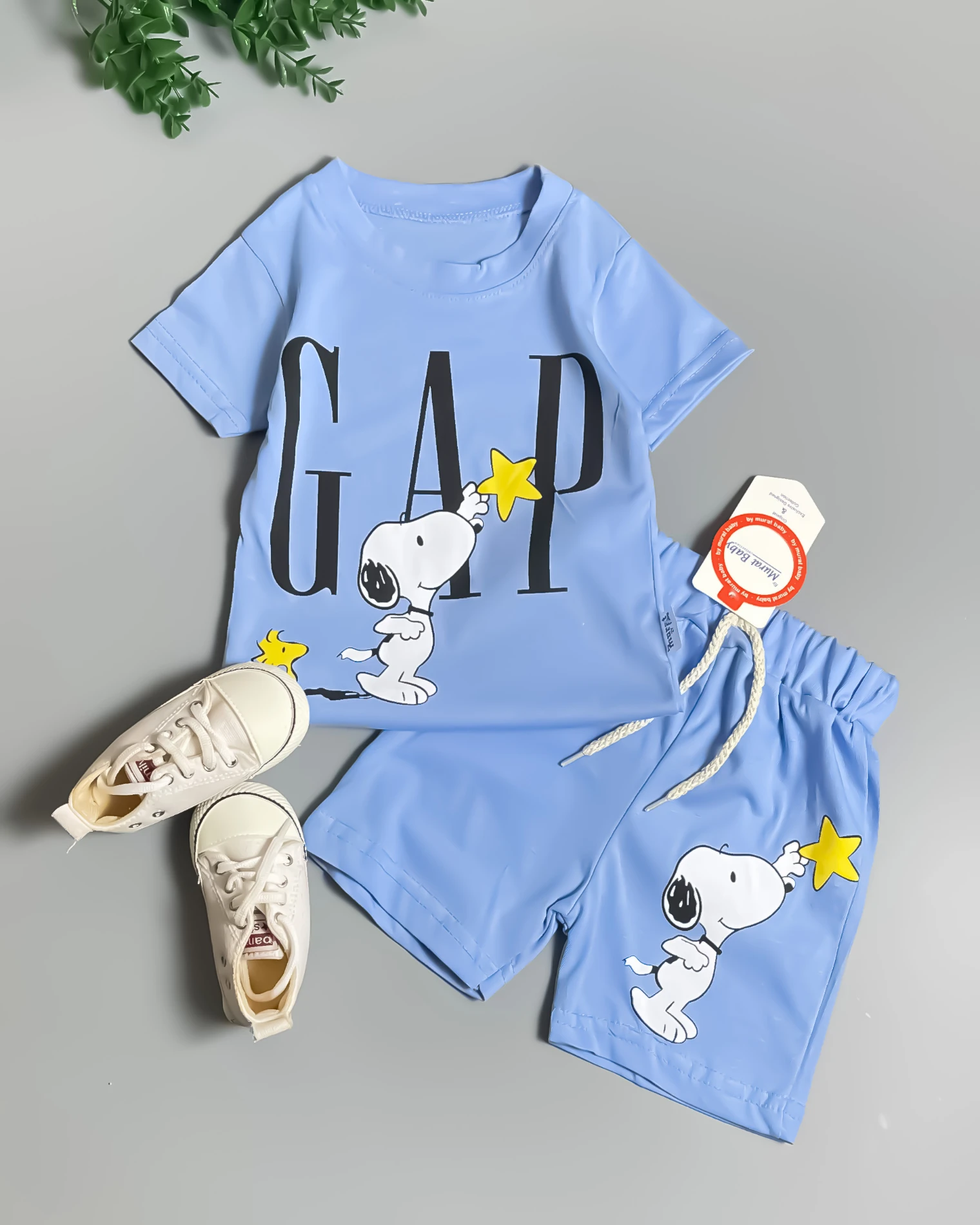 Miniapple Yazlık Büyük Yaş Gapp Snopp Baskılı 2’li Çocuk Takımı - MAVİ