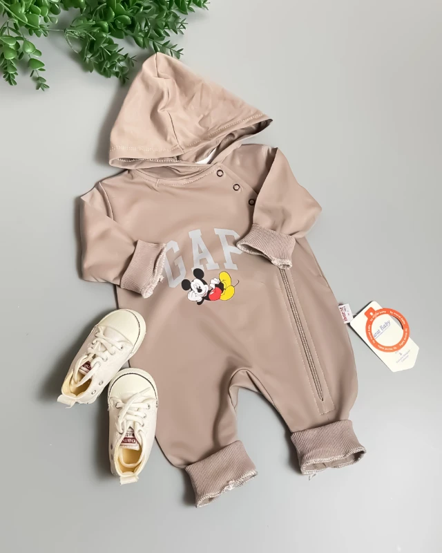 Miniapple Gapp Miki Baskılı Kapüşonlu Fermuarlı Bebek Tulumu