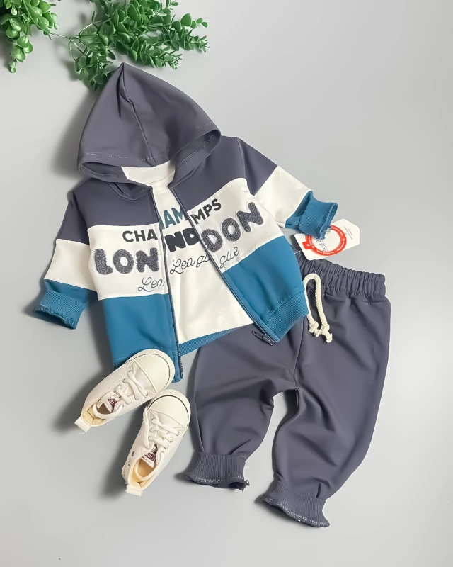 Miniapple Hırkalı Champs London Nakışlı Badili 3’lü Bebek Takımı