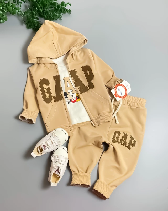 Miniapple Hırkalı Gapp Miki Nakışlı Badili 3’lü Bebek Takımı - AÇIK KAHVE